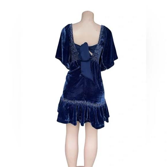 Free People Navy Velvet Backless Dress